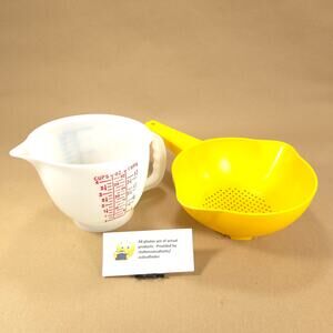 Vintage Tupperware Bundle #1288 Mix-N-Store Pitcher #1200 Strainer Yellow